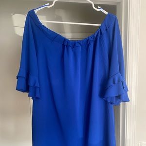 Brand new, blue, off the shoulder dress